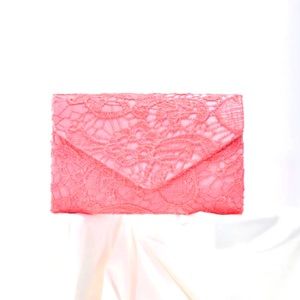 Small Envelope Bag Lace Flower Embroidery Design - Watermelon Pink